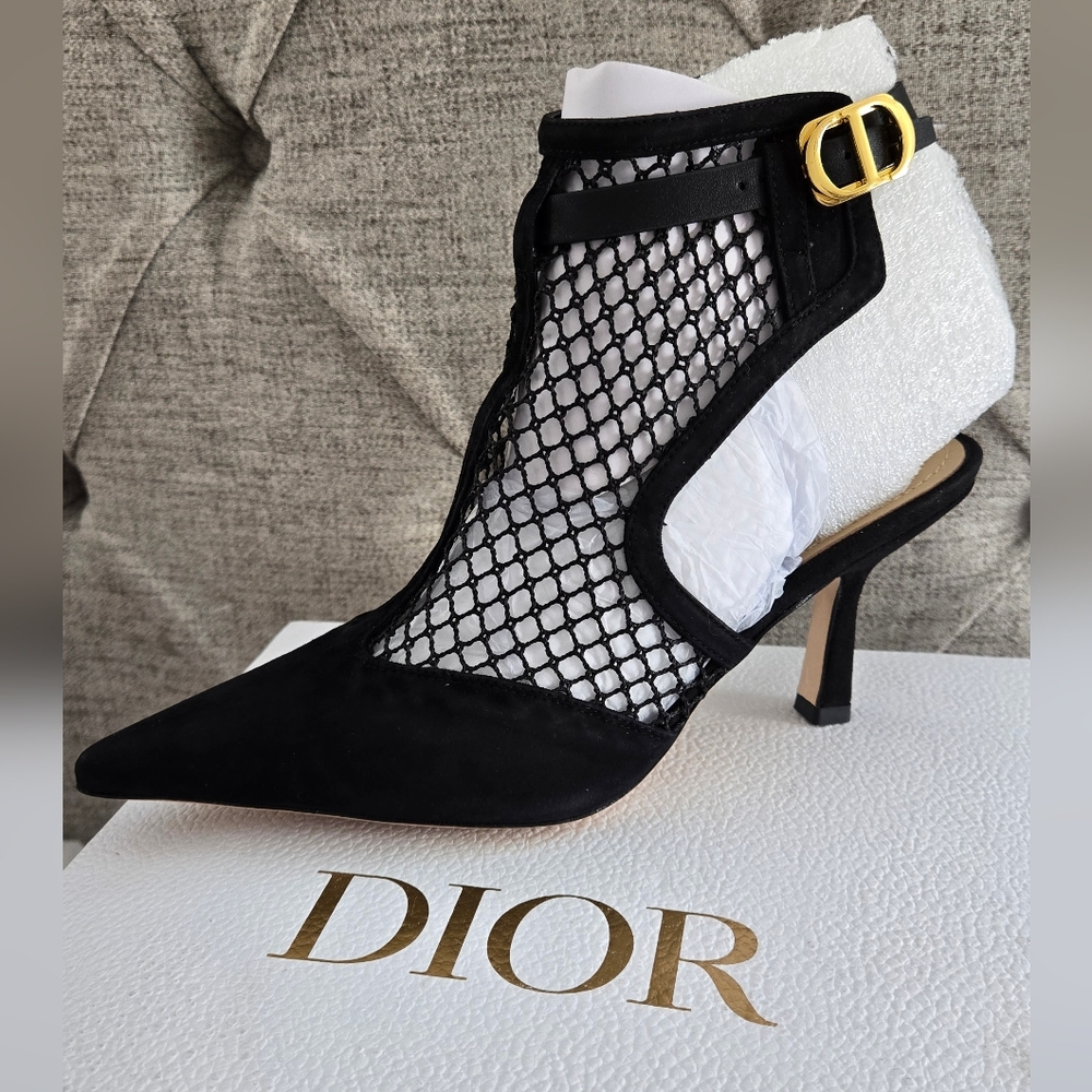 J'Adior Slingback Pump Black Suede Leather Mesh Size 41